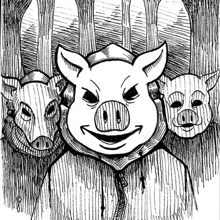 An image of pig masked trick or treaters